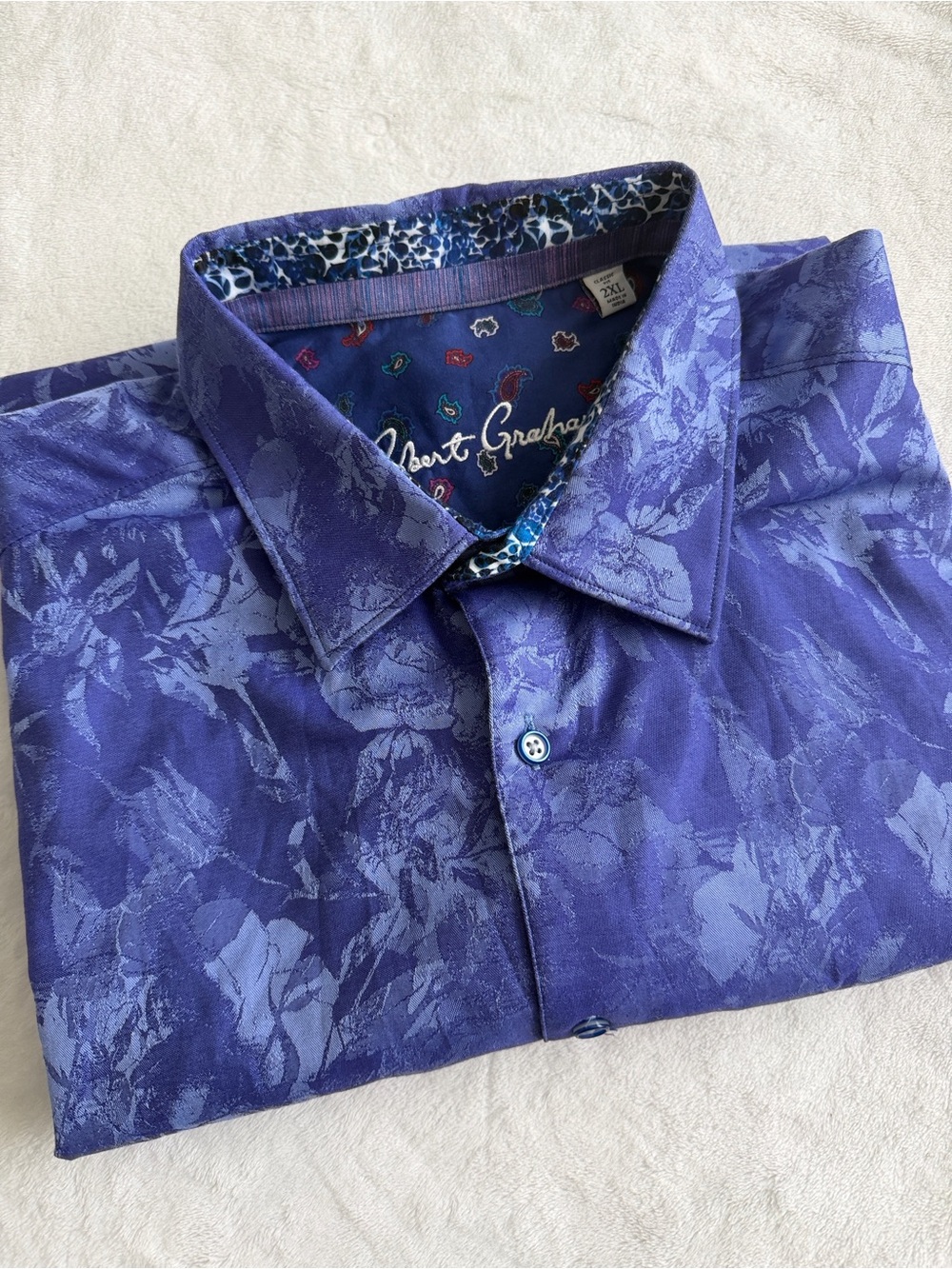 Robert Graham Purple Floral Dress Shirt with Contrast Cuffs Size 2XL